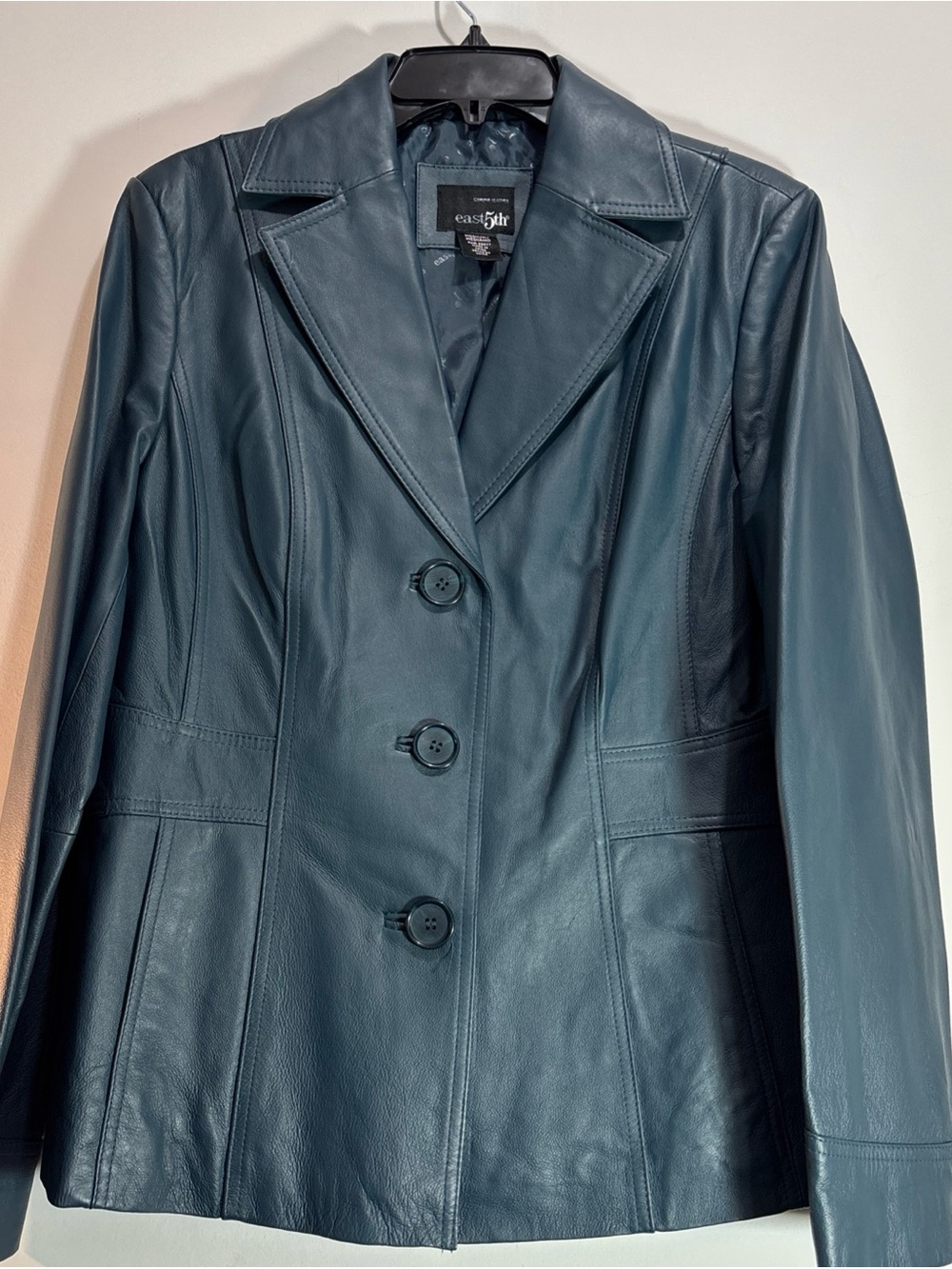 East 5th Women's Teal Leather Button-Front Jacket 1357